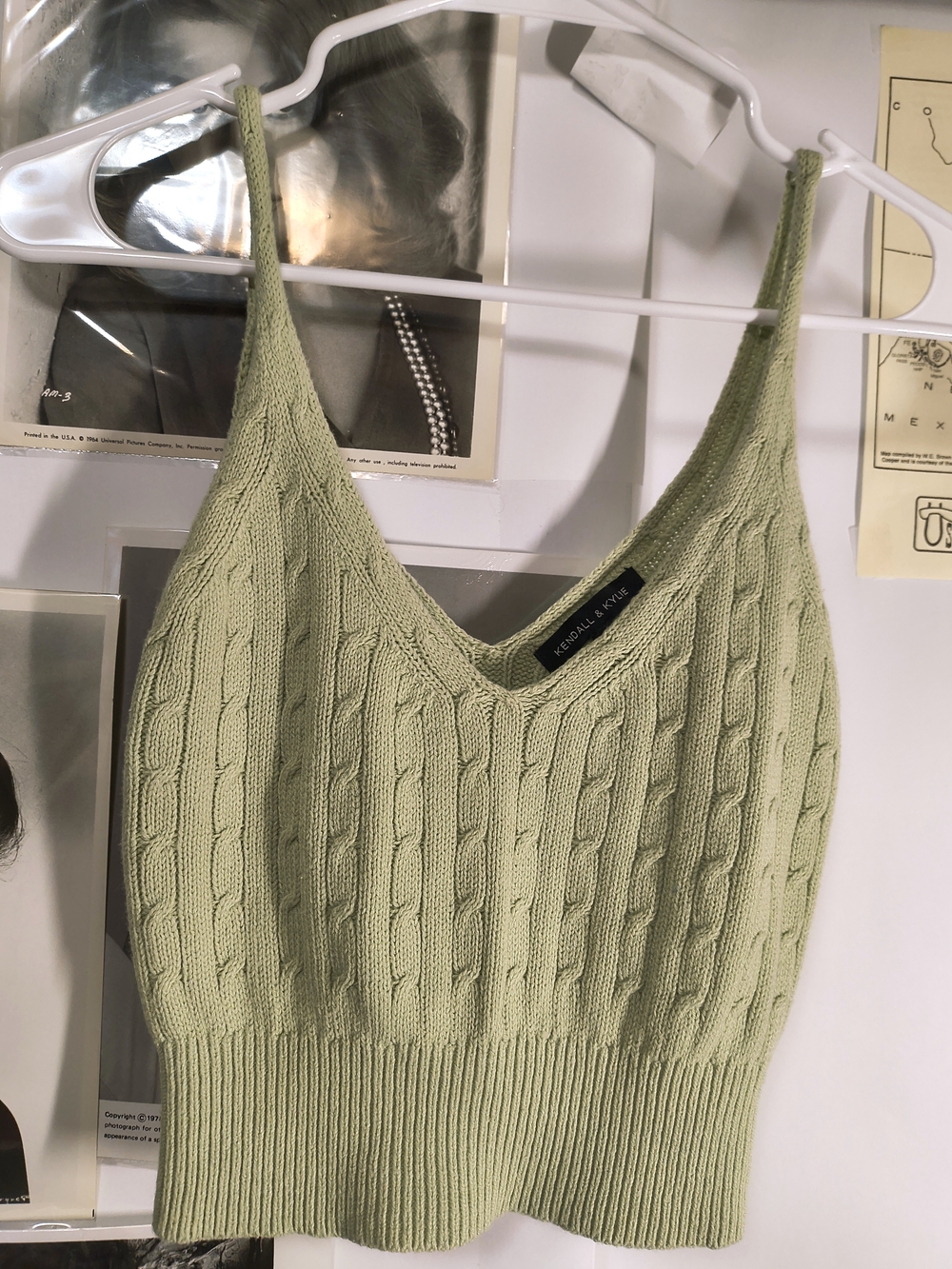 Kendall Kylie Green Cable Knit Tank Top Women’s Small